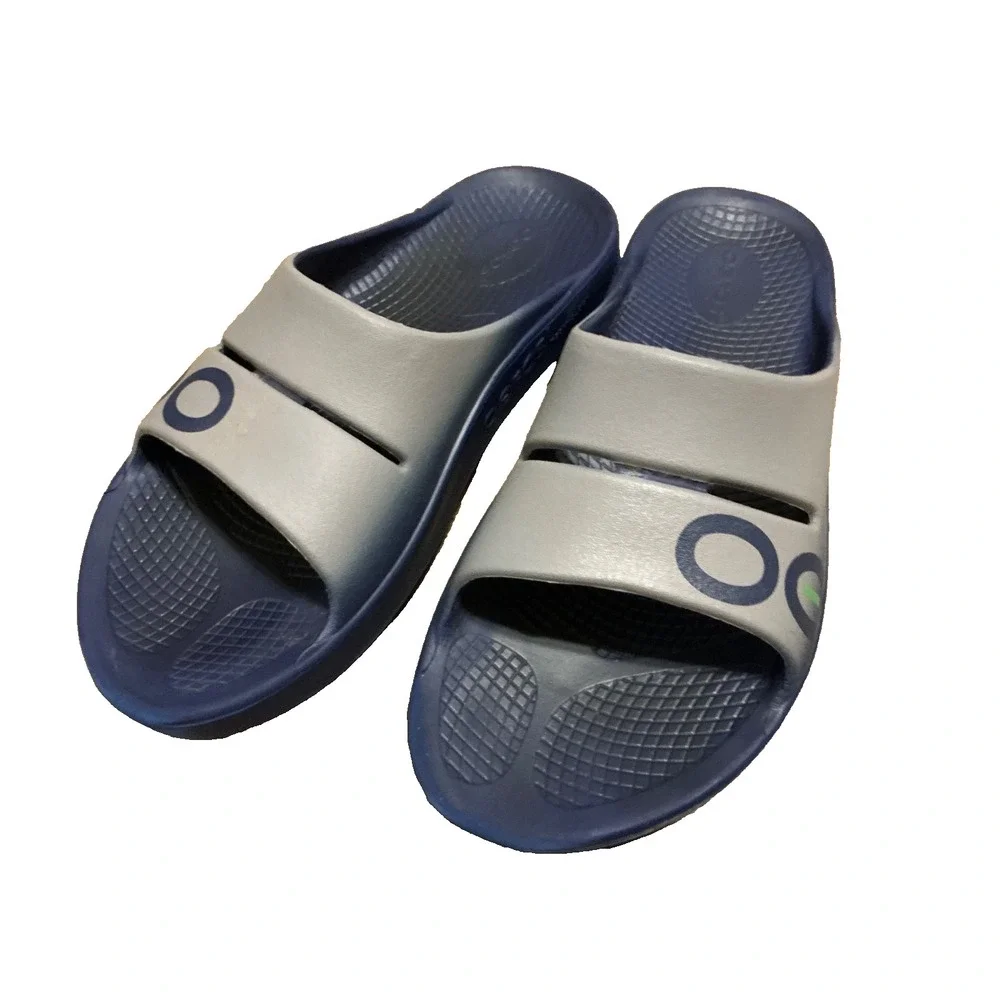 Oofos OOahh Sport Slide Sandal Navy Blue Slate Slip On Comfort Shoes Sz M8 W10